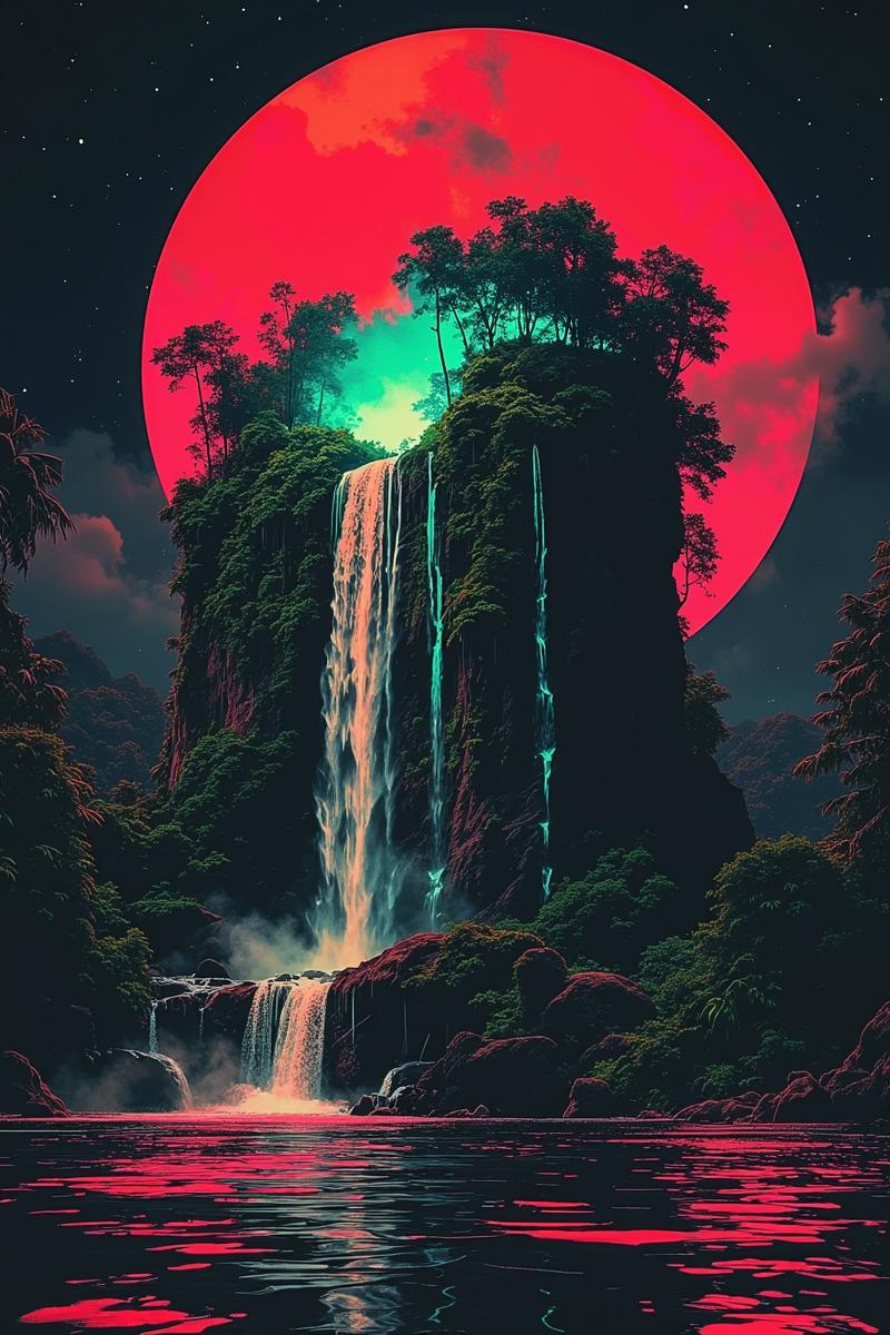 00054-3357504536-A majestic waterfall in a lush tropical jungle at night, with bright colors from the water and surrounding flora contrasting aga.png